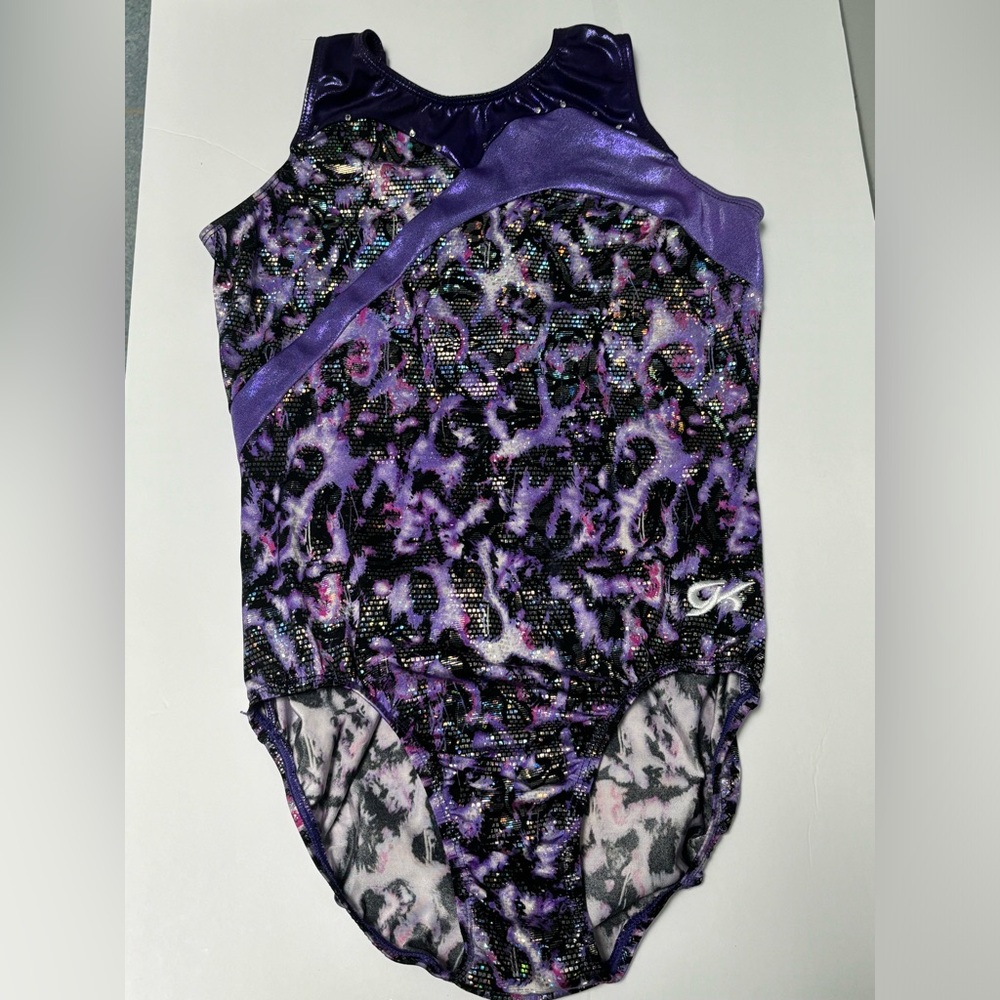 Gymnastics Leotard metallic purple black and silver with rhinestones GK